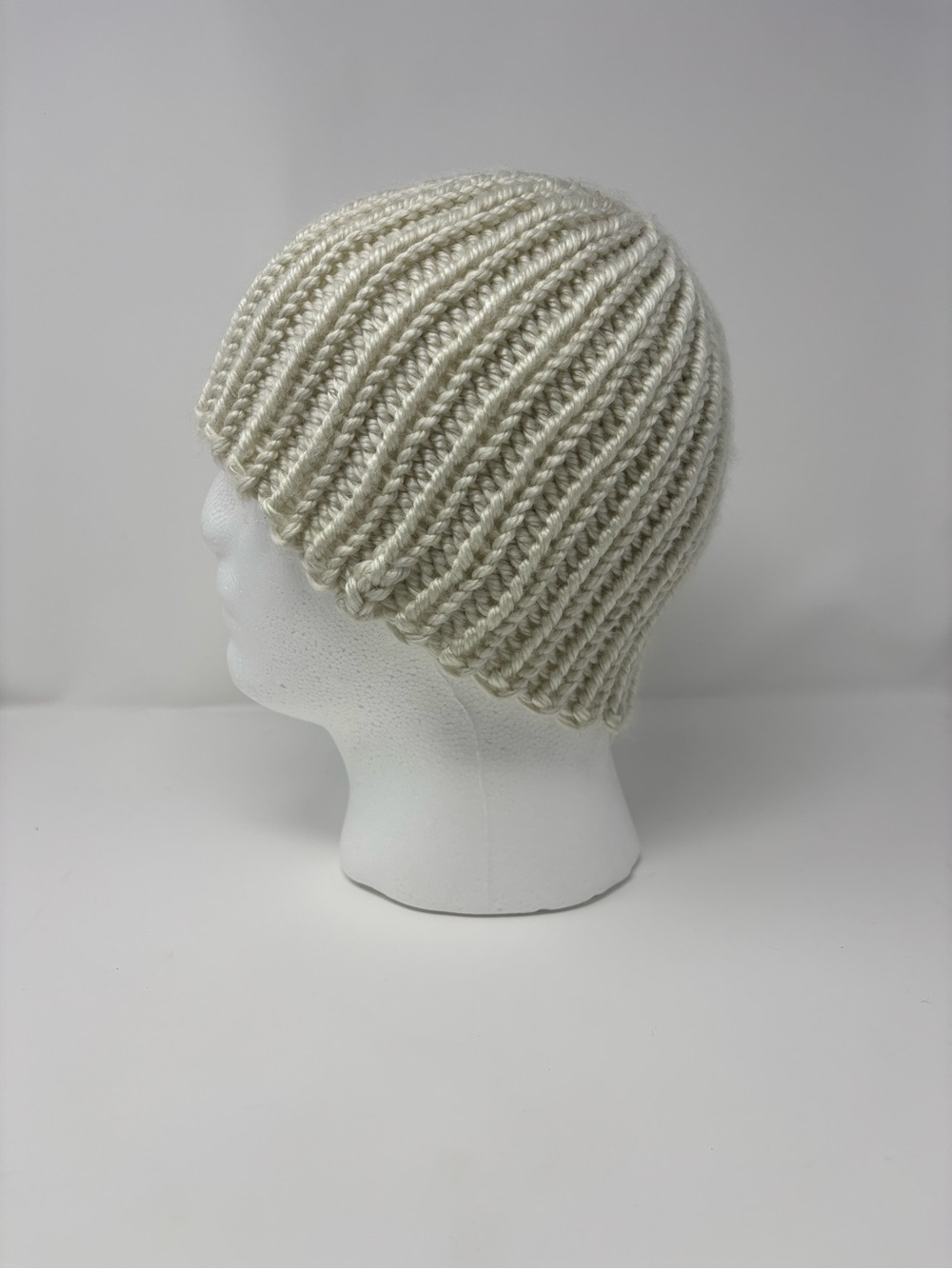 Cream Ribbed Hand Knit Beanie